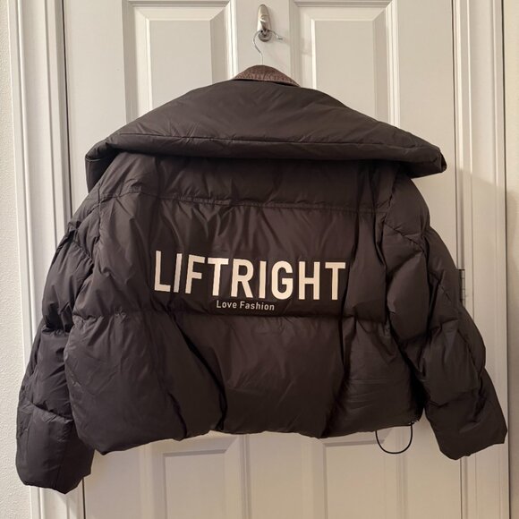 Brown Oversized Puffer Jacket with Corduroy Collar – “LIFTRIGHT” Embroidery - Picture 2 of 2